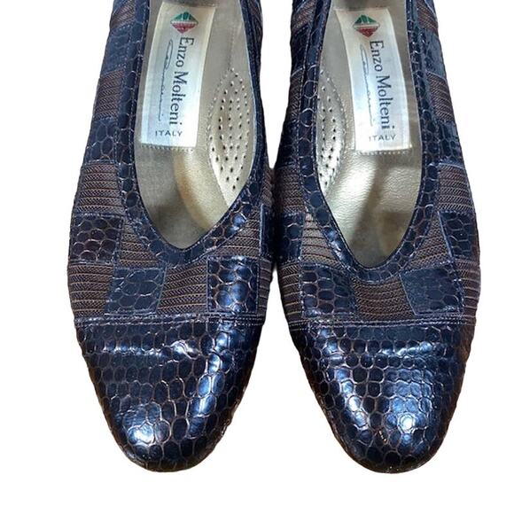 Enzo Molteni Brown Patchwork Tortoise Block Heel Slip On Shoe Women SZ 5.5 - Picture 7 of 11